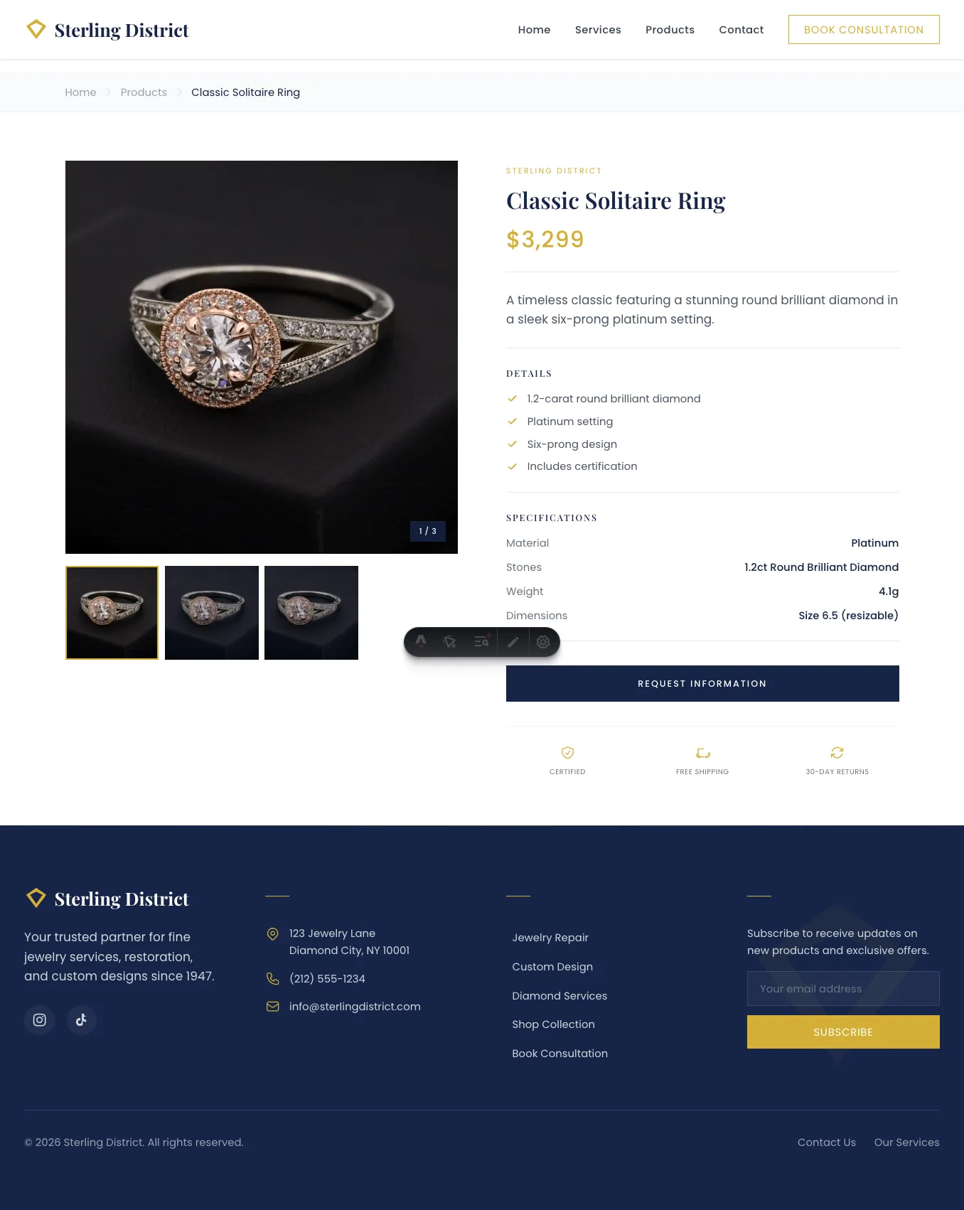 Product pages combine gallery UI, specs, and schema-backed fields.